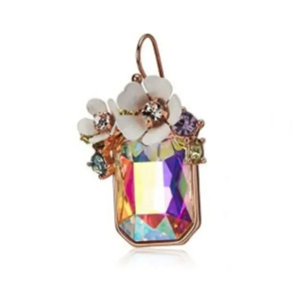 Betsey Johnson Flower Vintage Crystal Cluster Stone Drop Women Earring